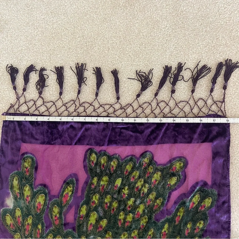 Peacock Velvet Silk Blend Burnout Wrap Scarf Shawl - beaded vintage purple - Picture 13 of 15